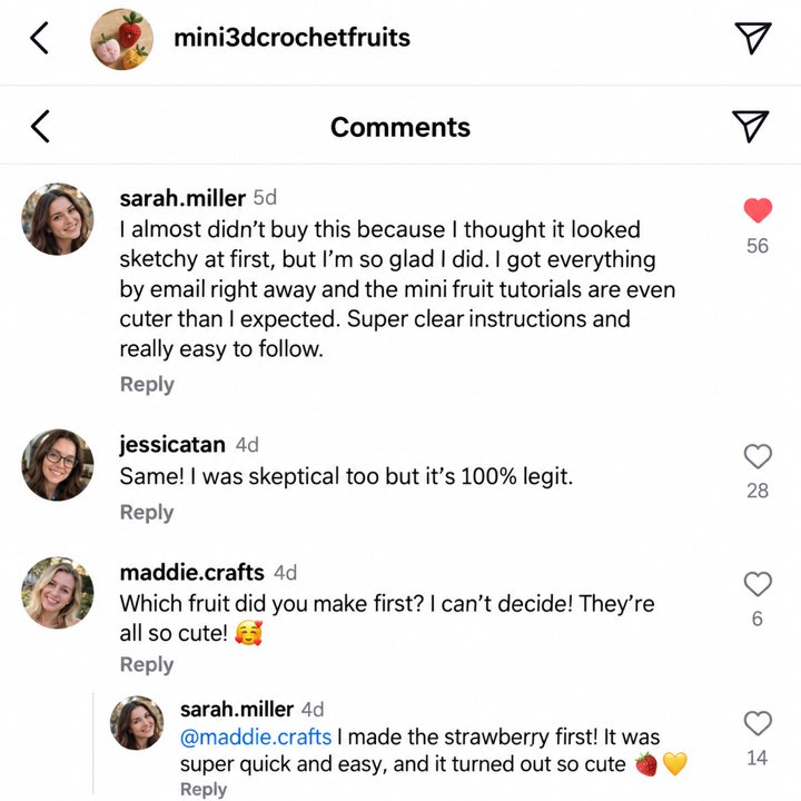 Instagram thread with students saying the course is beginner friendly