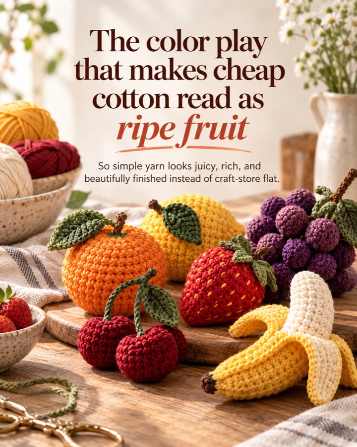 The color play that makes cheap cotton read as ripe fruit, instead of craft-store yarn.
