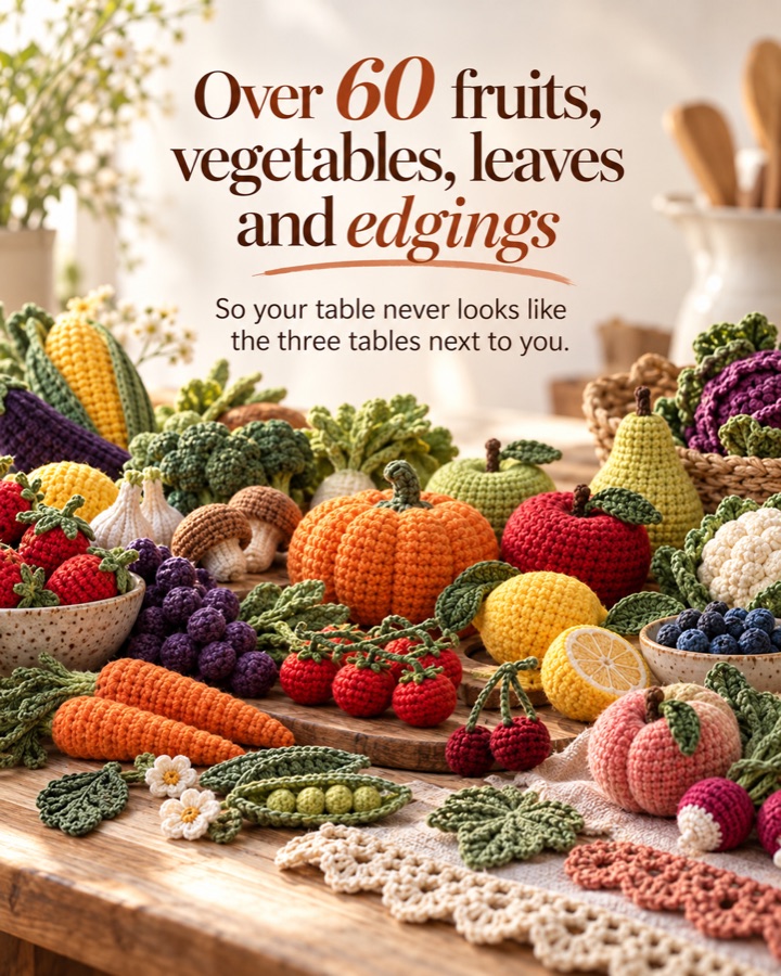 Over 60 fruits, vegetables, leaves and edgings, so your table never looks like the three tables next to you.